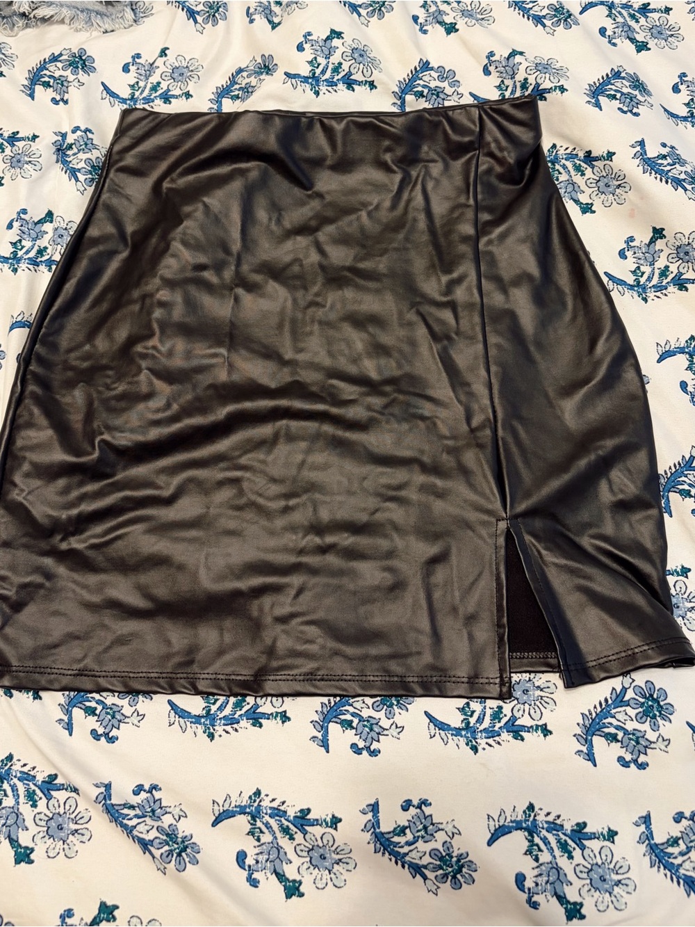 Windsor Black Faux Leather Mini Skirt with Side Slit